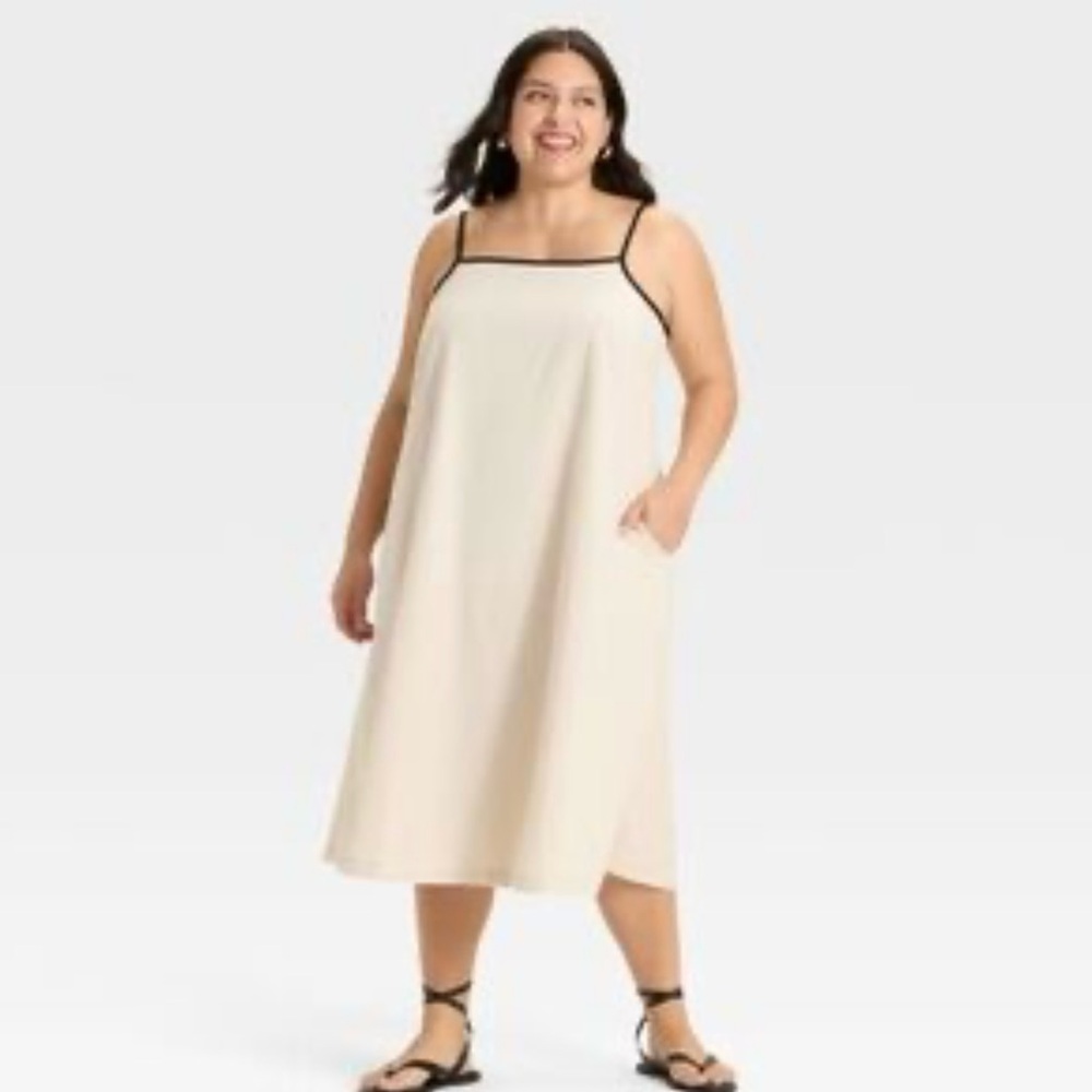 Ava & Viv Women’s A‎ Line Midi Dress Minimalist Cream 2X